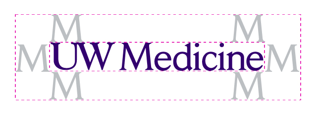 Image showing the acceptable amount of clear space needed around the UW Medicine abbreviated logo