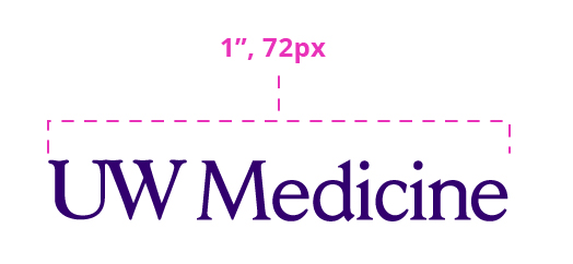 Image showing the acceptable minimum size for the UW Medicine abbreviated logo