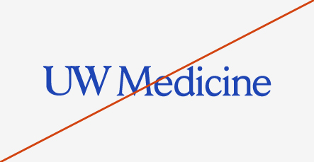 Image showing misuse of the abbreviated UW Medicine logo by changing the color