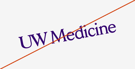 Image showing misuse of the abbreviated UW Medicine logo by rotating the logo