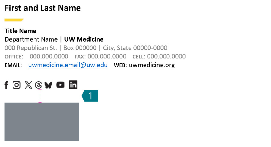 Graphic showing how to insert badges at the bottom of email signature.