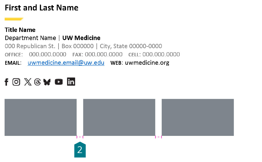 Graphic showing how to insert several badges at the bottom of email signature.