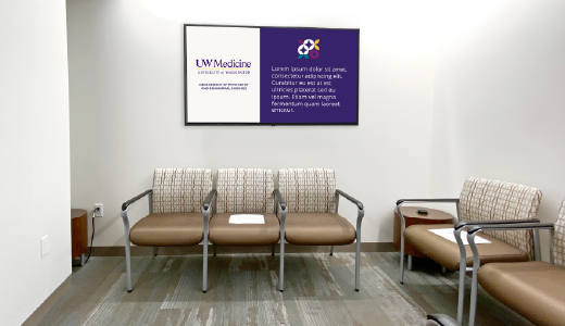 Example of using graphic with logo elements on a lobby screen.