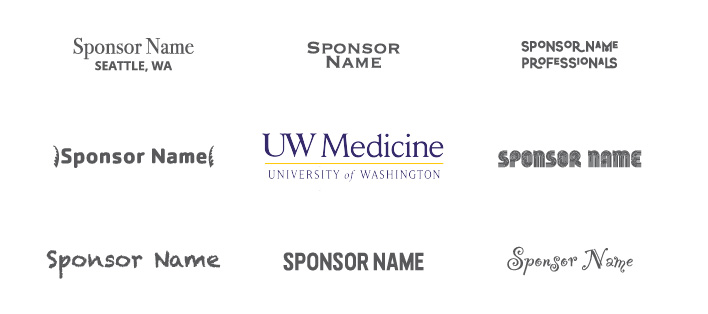 Illustration of the primary logo in a field of mocked-up sponsor's logos