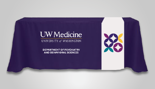 Example of using graphic with logo elements on a tablecloth.