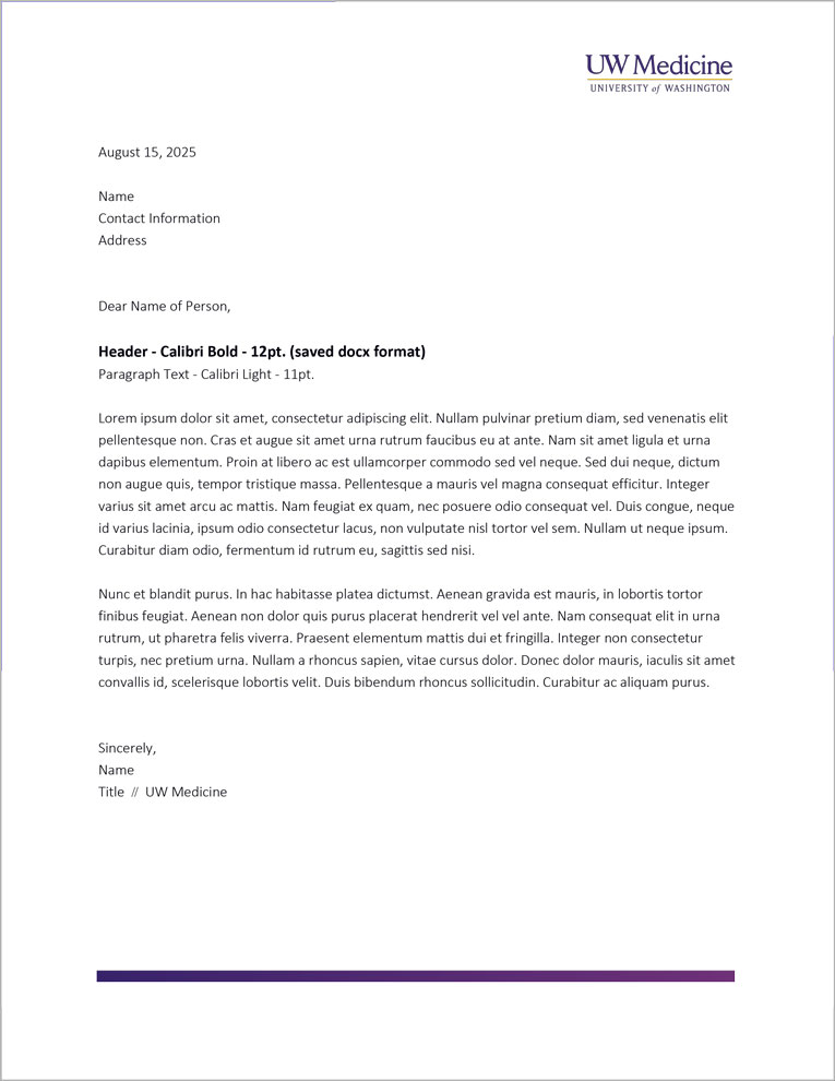 Image of UW Medicine Letterhead without a department signature.