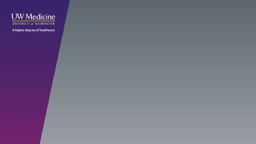 Purple and grey zoom background with white and yellow UW Medicine logo and tagline