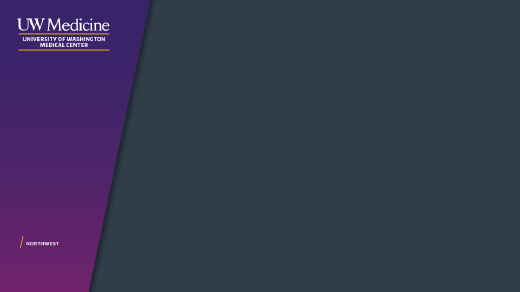 Purple and grey zoom background with white and yellow UW Medical Center logo as well as a yellow slash with Northwest text next to it