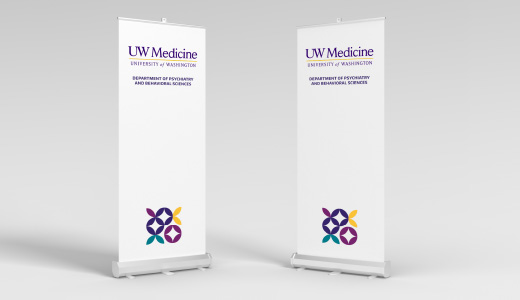 Example of using graphic with logo elements on a pull-up banners.