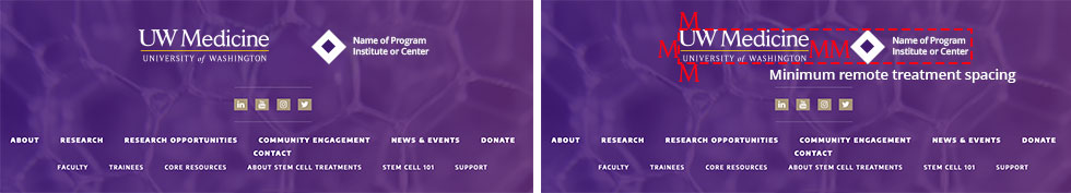 Minimum spacing for the research center logo with the primary logo for desktop